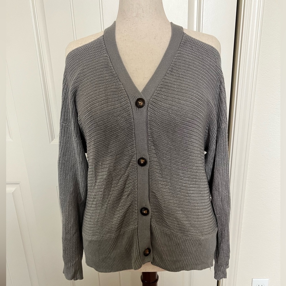 Maurices Gray Cold-Shoulder Knit Cardigan - XL